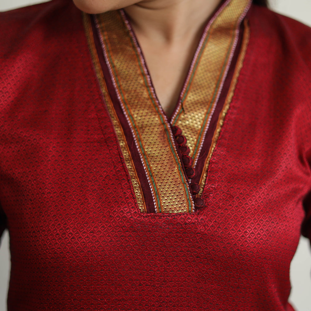 Red - Traditional Cotton Khun Straight Kurta for Women 07