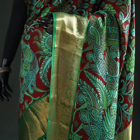 Kanjeevaram Pure Handloom Mulberry Silk Handpainted Srikalahasti Pen Kalamkari Saree with Zari Work 19