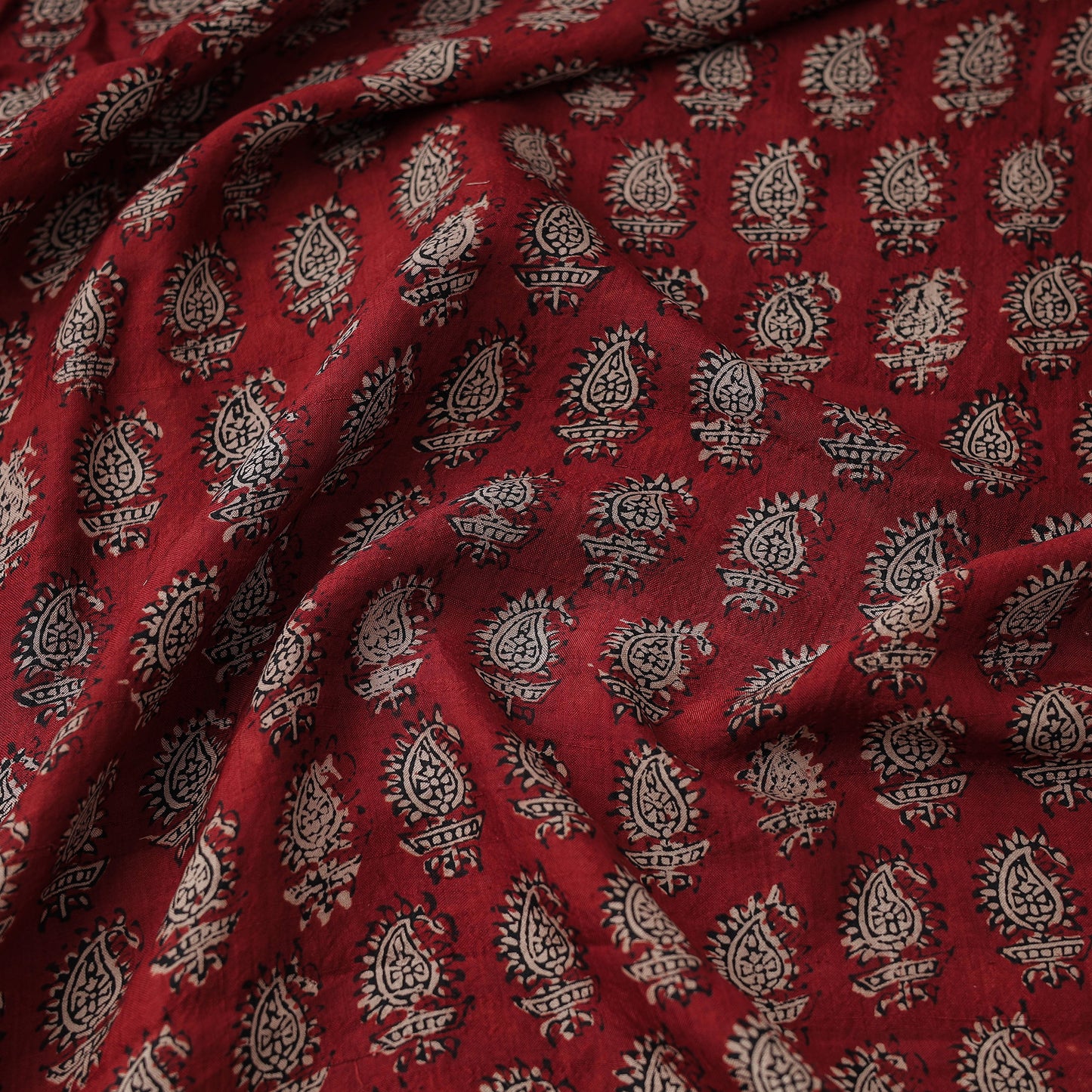 Maroon - Mulberry Silk Bagh Print Fabric 15