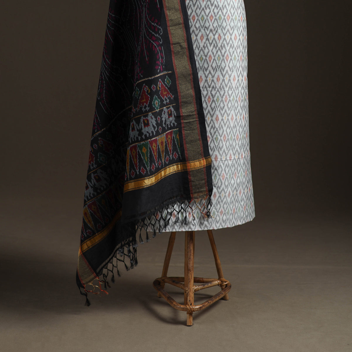 Pochampally Ikat Handloom Sico Unstitched Dress Material: Kurta with Dupatta 21