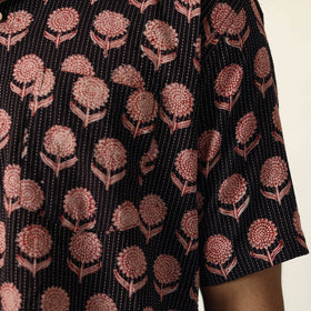 Black Bagh Prints Kantha Cotton Men Half Sleeve Shirt 