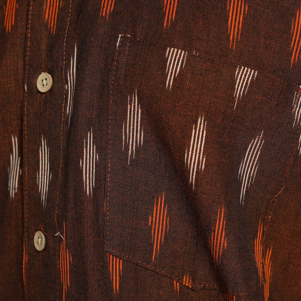 Brown - Pochampally Ikat Weave Cotton Men Full Sleeve Shirt 26