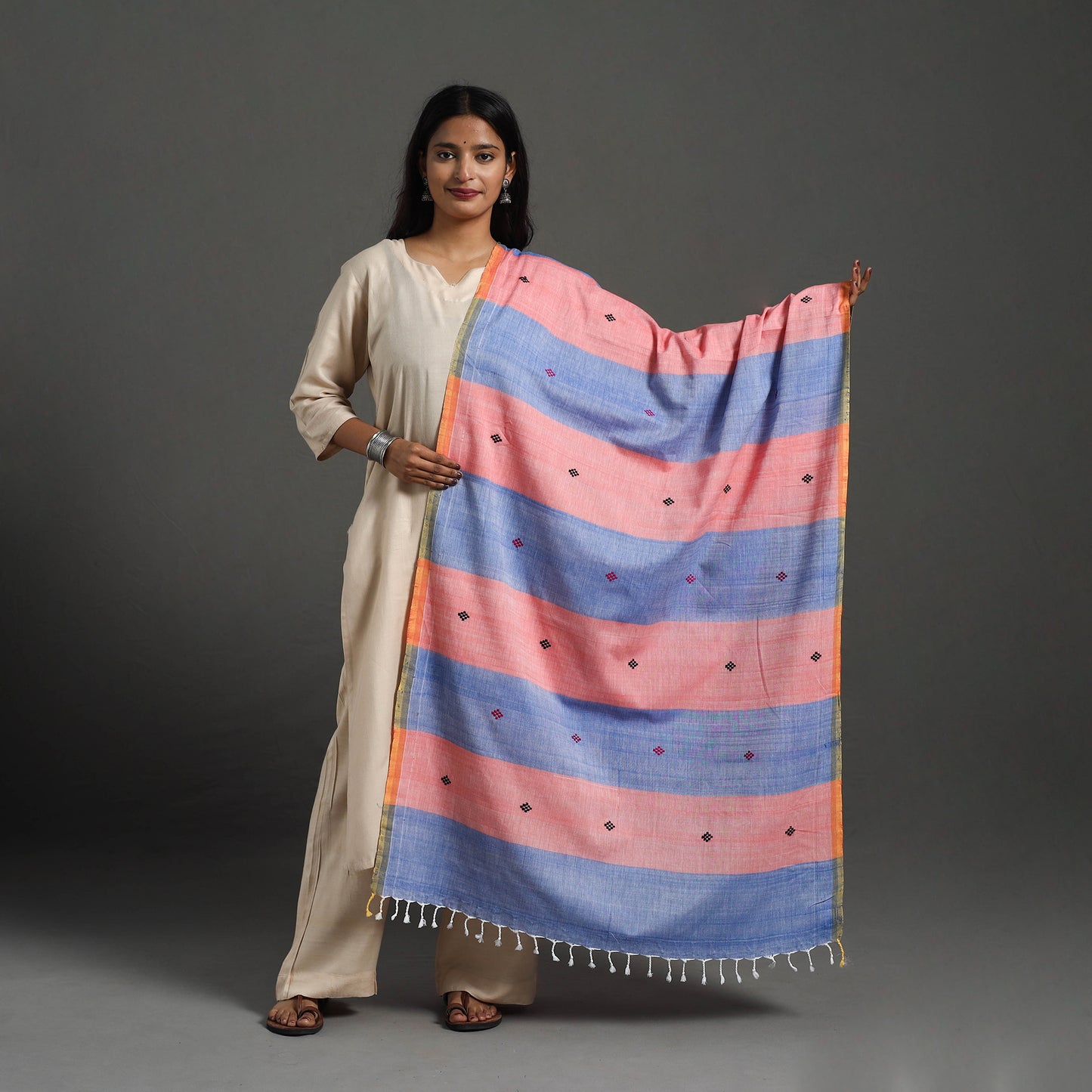 Multicolor - Assam Weave Thread Buti Cotton Handloom Dupatta 02