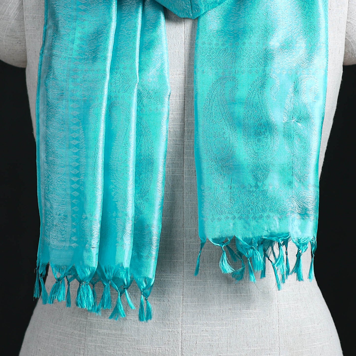 Handwoven Banarasi Pure Silk Stole with Tassels 03
