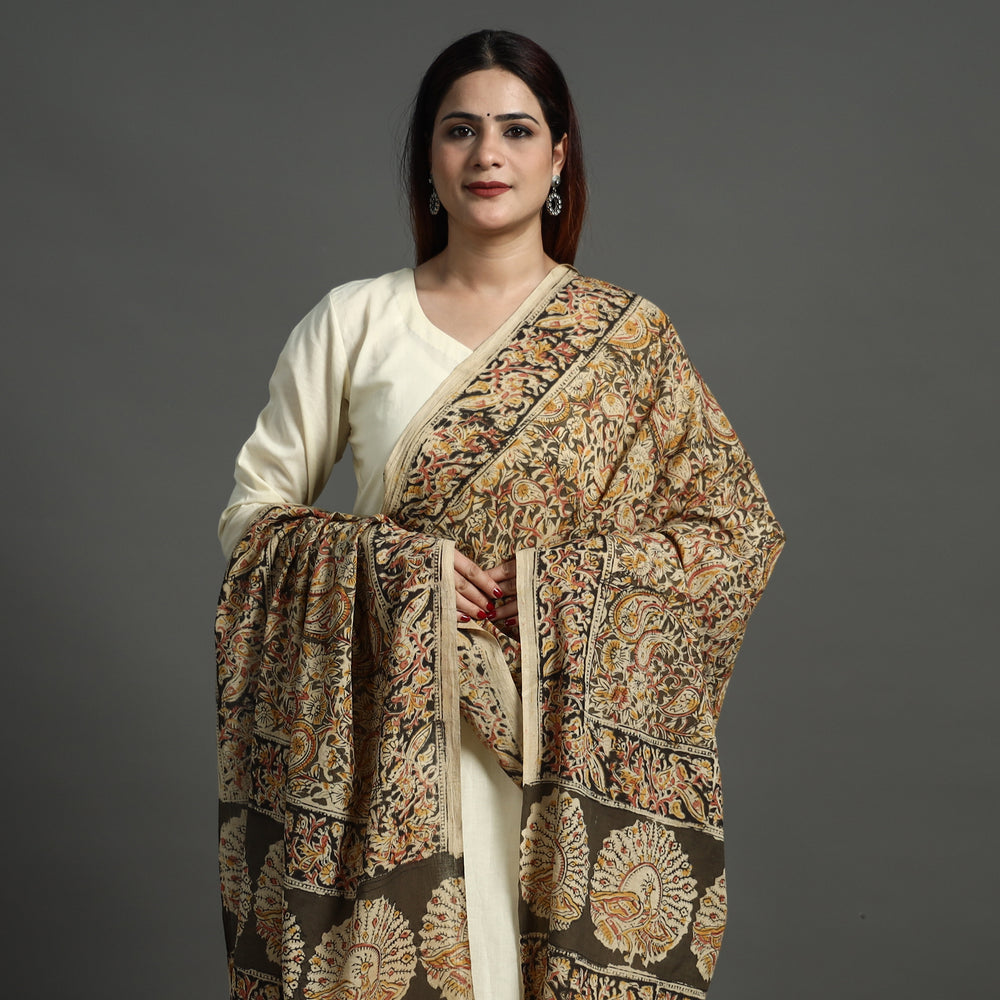 Brown - Kalamkari Block Printed Cotton Dupatta 134