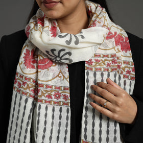 Multicolor - pure wool sanganeri stole 42 - handcrafted