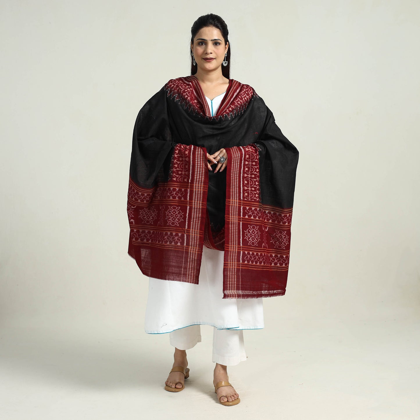 Black - Sambalpuri Ikat Weave Handloom Cotton Dupatta 10