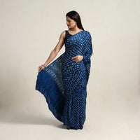 Blue - Kutch Tie-Dye Gajji Silk Bandhani Saree with Blouse Piece 14