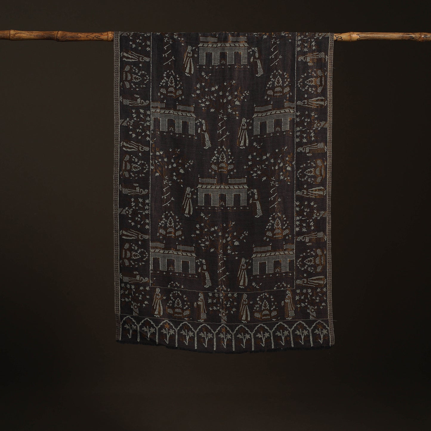 Brown - Kani Weave Zari Jaal Fine Wool Stole for Women 37