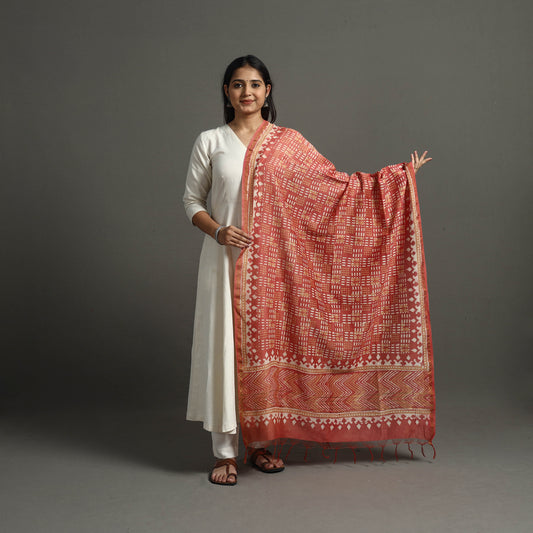 Maroon - Block Printed Chanderi Silk Bagru Dupatta 48