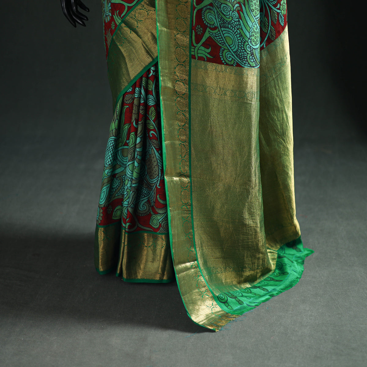 Kanjeevaram Pure Handloom Mulberry Silk Handpainted Srikalahasti Pen Kalamkari Saree with Zari Work 19