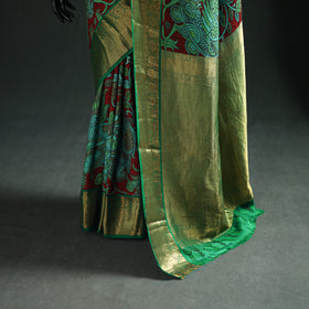 Kanjeevaram Pure Handloom Mulberry Silk Handpainted Srikalahasti Pen Kalamkari Saree with Zari Work 19