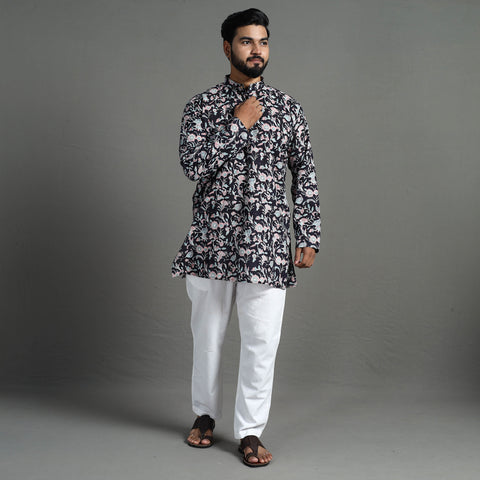 Sanganeri Block Printed Cotton Men Short Kurta 02