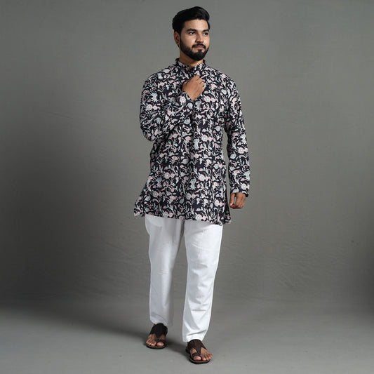 Sanganeri Block Printed Cotton Men Short Kurta 02