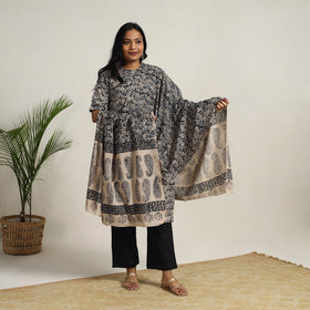 Black - printed cotton kalamkari kurta set 03 - handcrafted