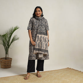 Black - printed cotton kalamkari kurta set 03 - handcrafted