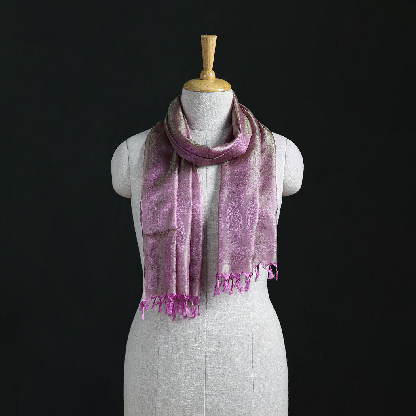 Handwoven Banarasi Pure Silk Stole with Tassels 04
