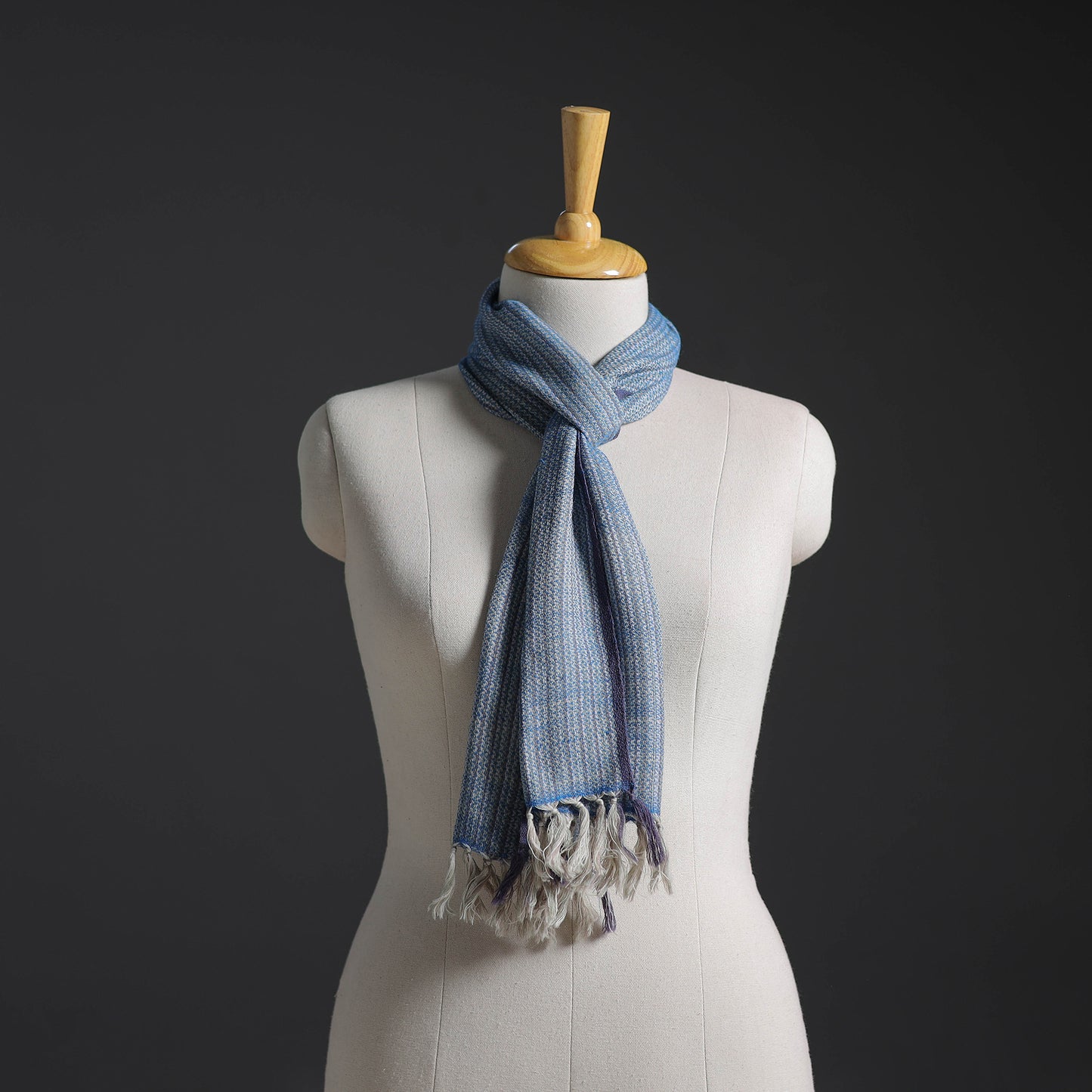 Blue - Kumaun Handwoven Pure Merino Wool Scarf 228