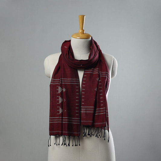 Maroon - Pure Cotton Phulia Jamdani Handloom Stole with Tassels 09