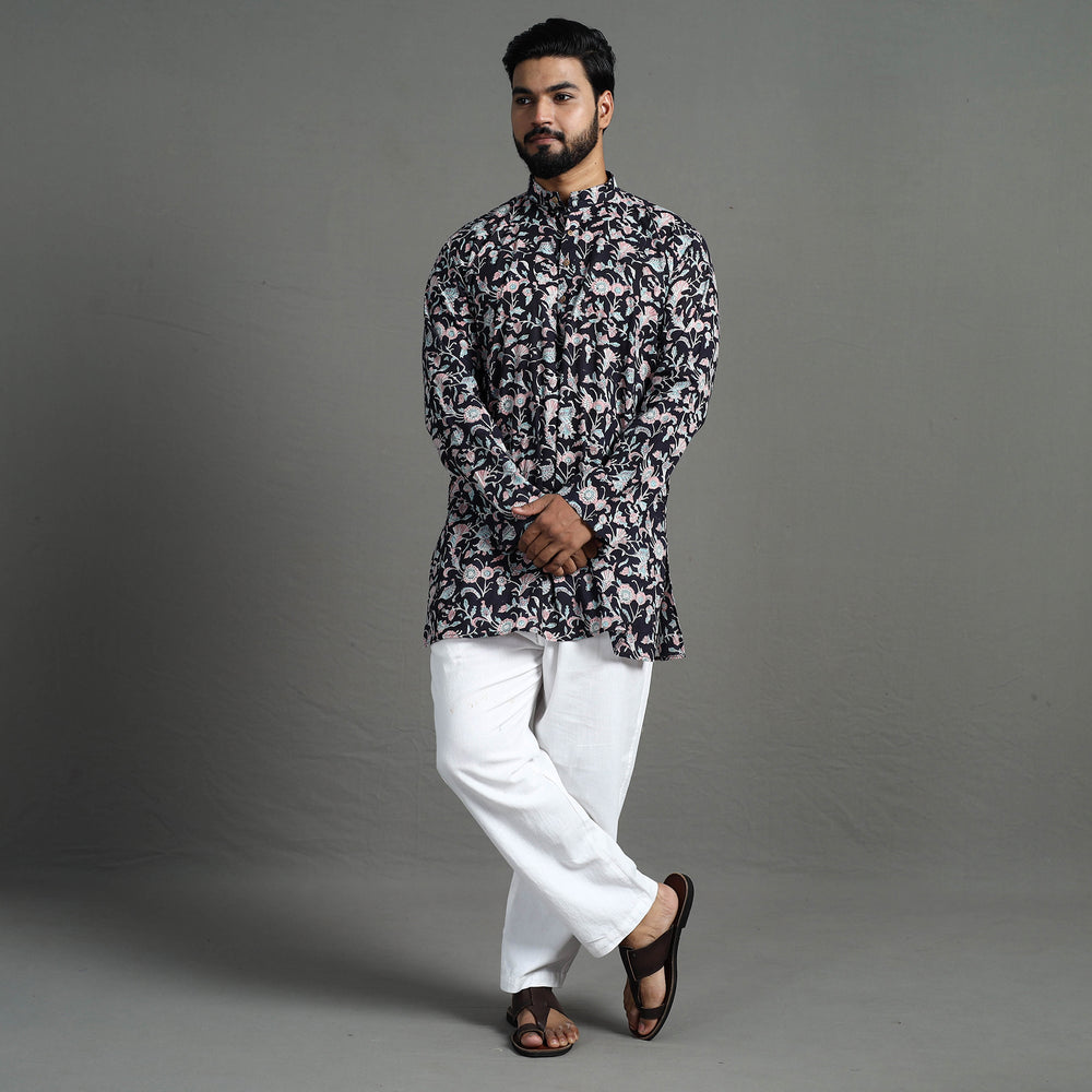 Sanganeri Block Printed Cotton Men Short Kurta 02