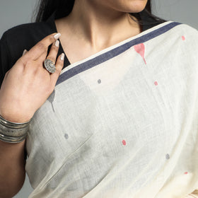 White - Phulia Jamdani Handloom Cotton Saree with Tassels