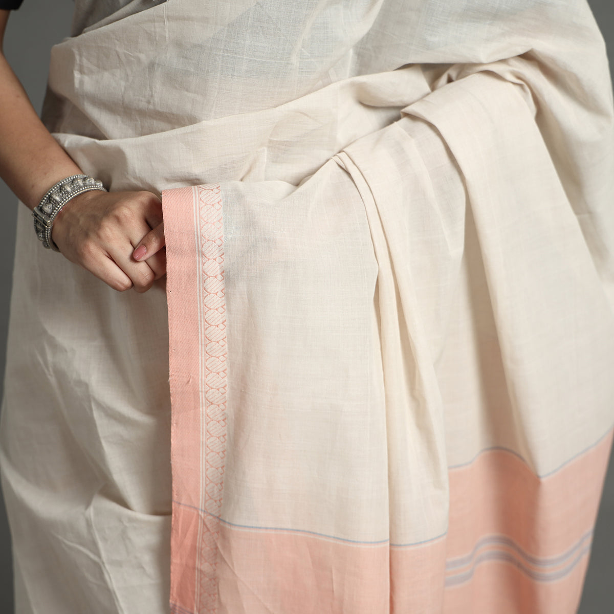 White - Pure Handloom Natural Dyed Dobby Cotton Saree 01