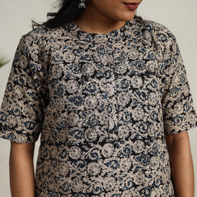 Black - printed cotton kalamkari kurta set 03 - handcrafted