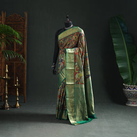 Kanjeevaram Pure Handloom Mulberry Silk Handpainted Srikalahasti Pen Kalamkari Saree with Zari Work 20