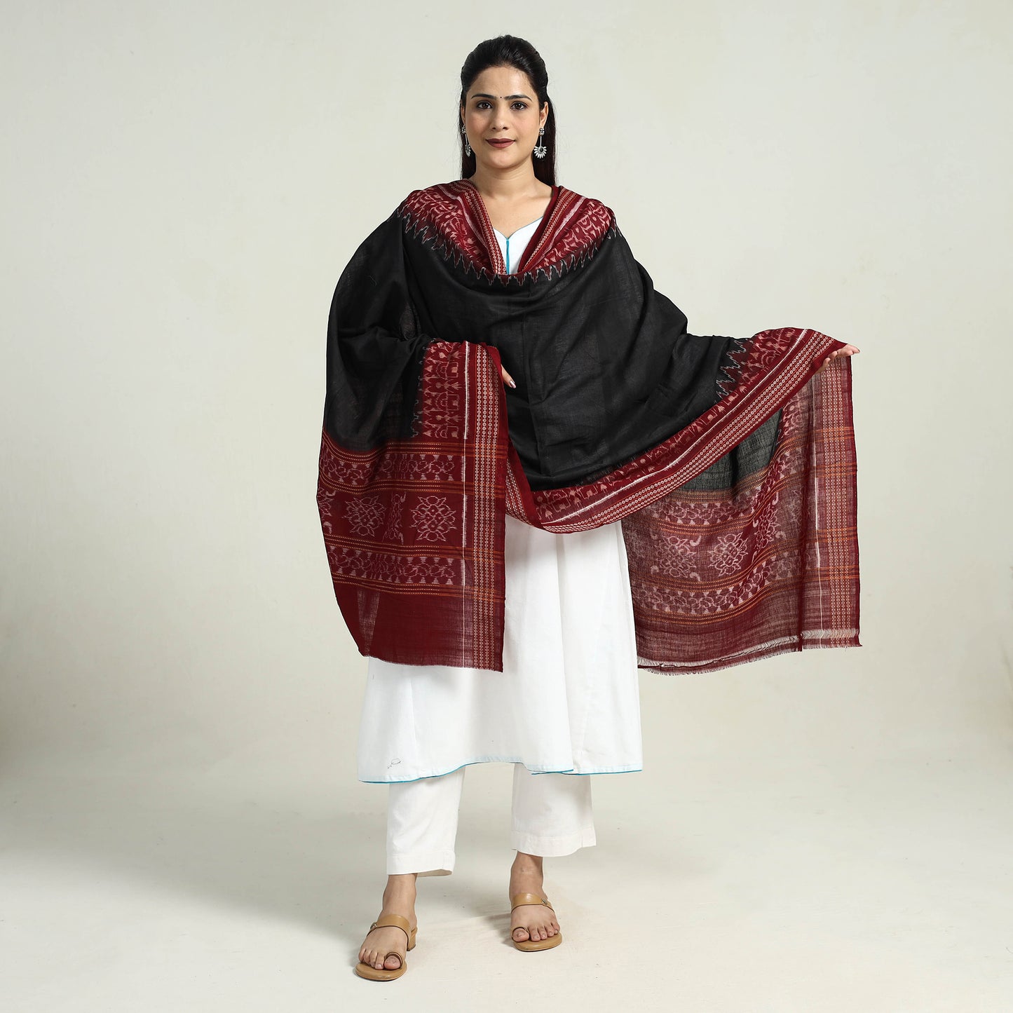 Black - Sambalpuri Ikat Weave Handloom Cotton Dupatta 10