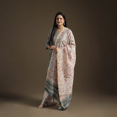 Gota Work Sanganeri Hand Block Print Chanderi Silk Suit Set with Dupatta for Women 08