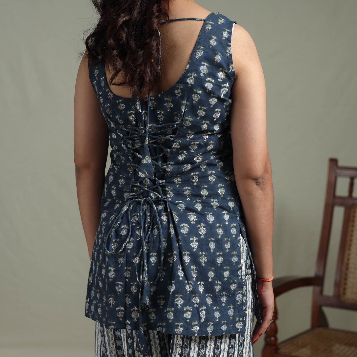 Sanganeri Hand Block Print Cotton Short Kurta with Farshi Salwar Set for women 10