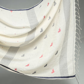 White - Phulia Jamdani Handloom Cotton Saree with Tassels