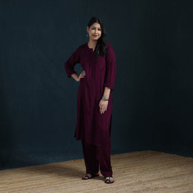 Purple - Hand Embroidered Rayon Chikankari Kurta with Pant Set for Women 02