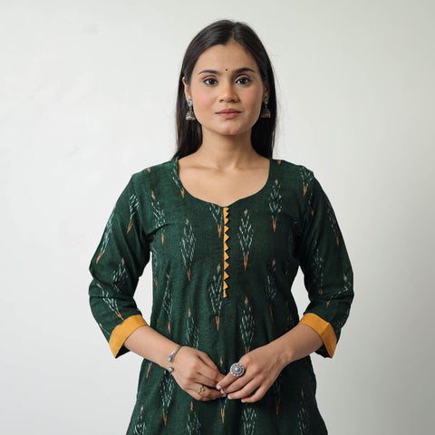 Green - Pochampally Ikat Weave Cotton Straight Kurta 05