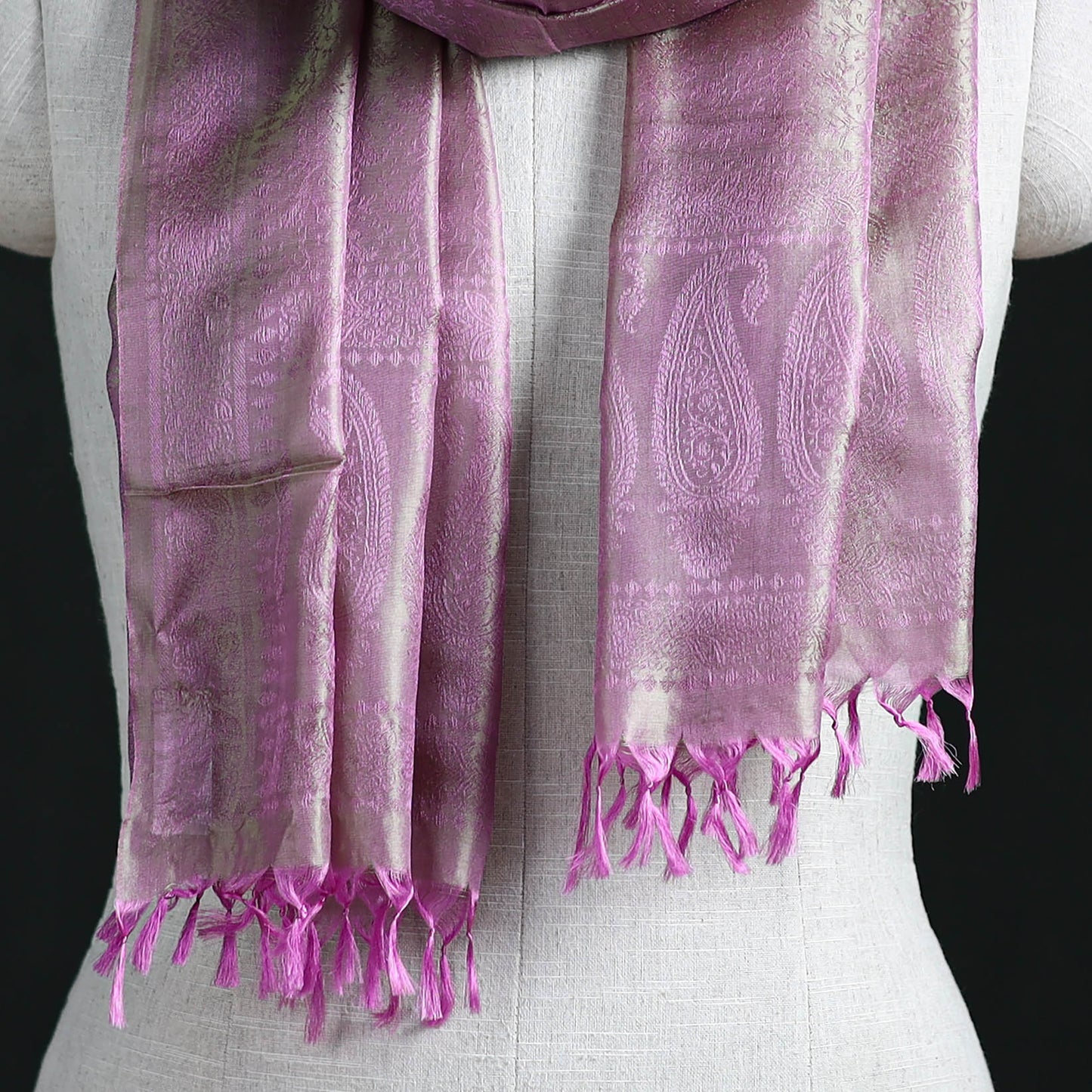 Handwoven Banarasi Pure Silk Stole with Tassels 04
