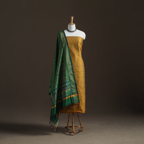 Yellow - Pochampally Ikat Handloom Sico Unstitched Dress Material: Kurta with Dupatta 22