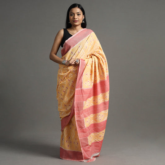 Yellow - Pochampally Ikat Weave Handloom Cotton Saree