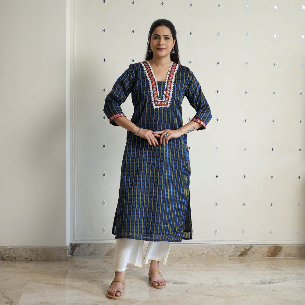 Blue - Traditional Cotton Khun Straight Kurta for Women 23