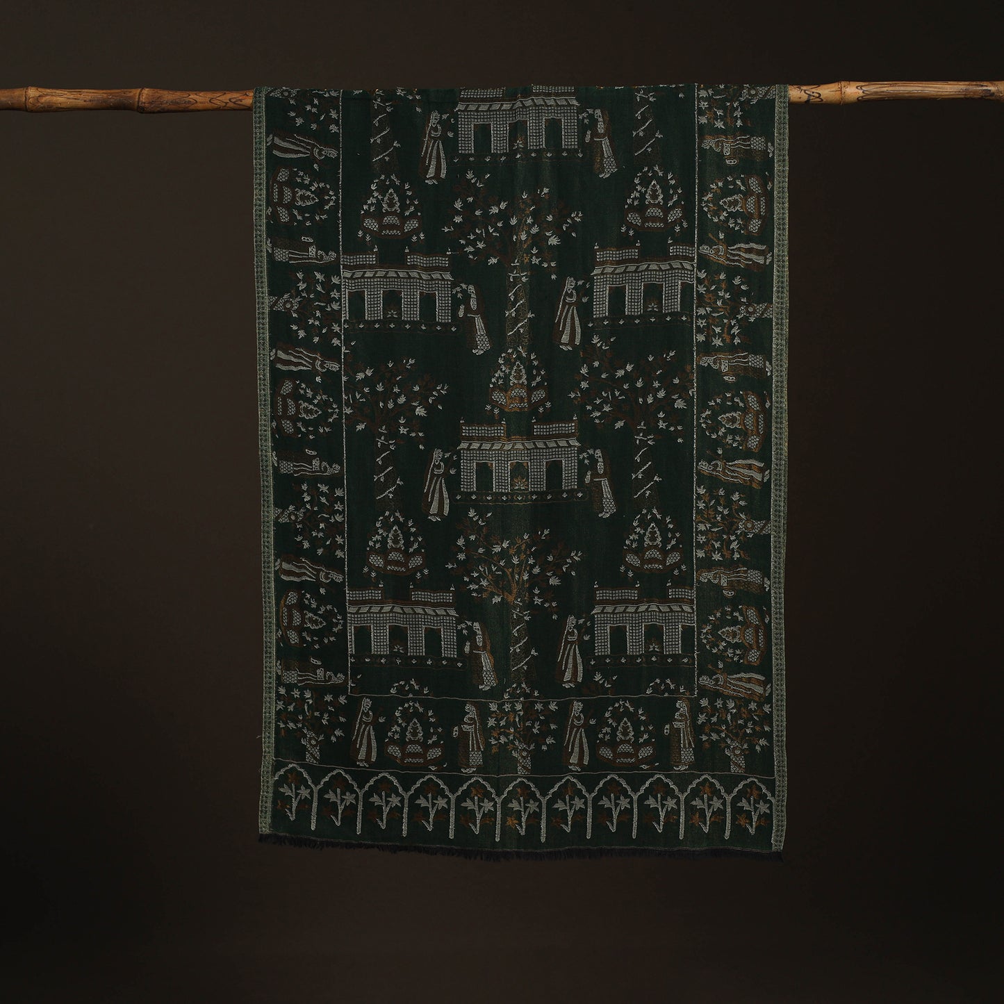 Green - Kani Weave Zari Jaal Fine Wool Stole for Women 36
