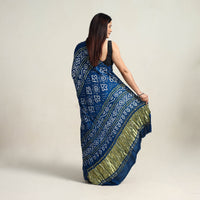 Blue - Kutch Tie-Dye Gajji Silk Bandhani Saree with Blouse Piece 14