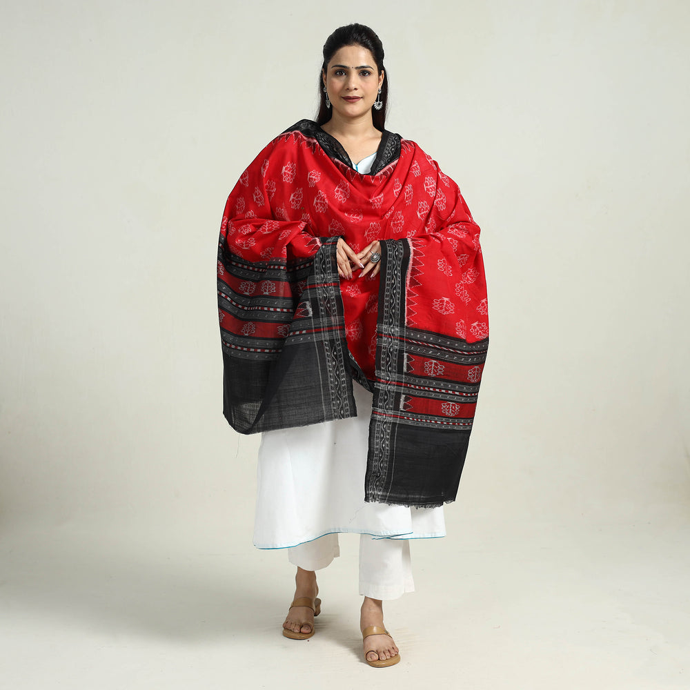 Red - Sambalpuri Ikat Weave Handloom Cotton Dupatta 11