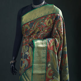 Kanjeevaram Pure Handloom Mulberry Silk Handpainted Srikalahasti Pen Kalamkari Saree with Zari Work 20
