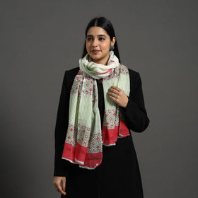 Buy Green Pure Wool Block Print Sanganeri Stole