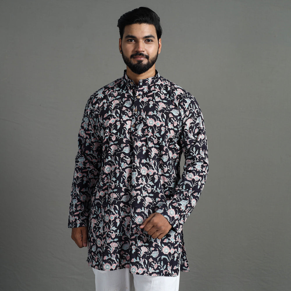 Sanganeri Block Printed Cotton Men Short Kurta 02