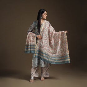 Gota Work Sanganeri Hand Block Print Chanderi Silk Suit Set with Dupatta for Women 08