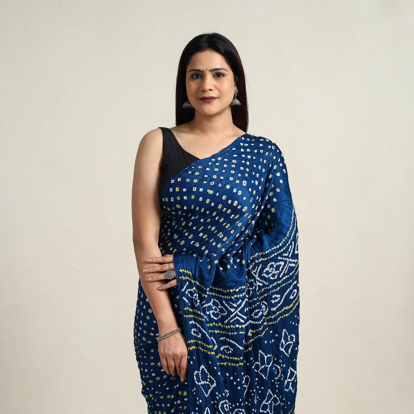 Blue - Kutch Tie-Dye Gajji Silk Bandhani Saree with Blouse Piece 14