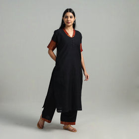  Black Cotton Dharwad Kurta Set with Palazzo & Dupatta