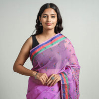 Purple - Kashidakari Hand Embroidery Pure Kota Silk Saree with Zari Border 03