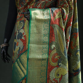 Kanjeevaram Pure Handloom Mulberry Silk Handpainted Srikalahasti Pen Kalamkari Saree with Zari Work 20