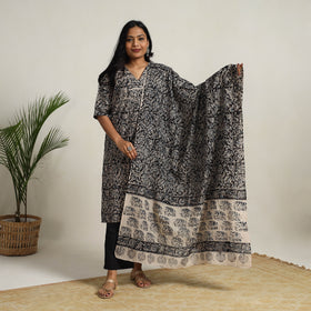 Black - printed cotton kalamkari kurta set 01 - handcrafted
